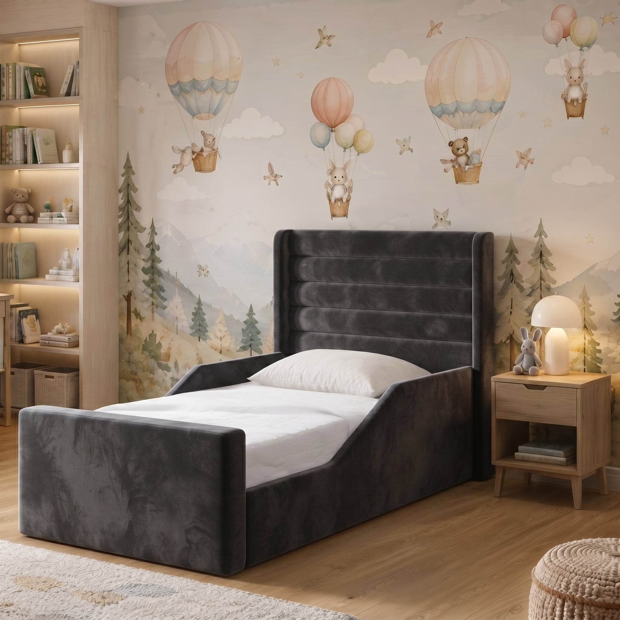 Wingback Horizontal Channel Upholstered Kids Bed