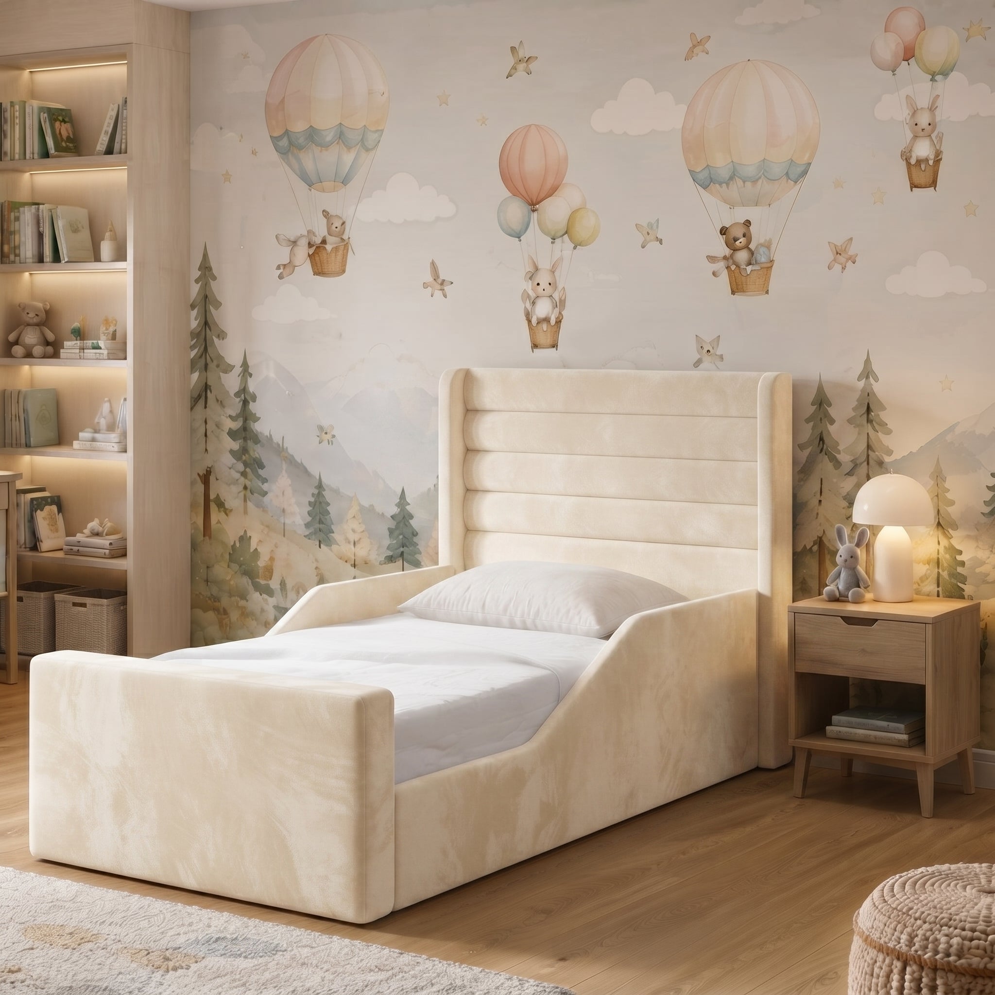 Wingback Horizontal Channel Upholstered Kids Bed