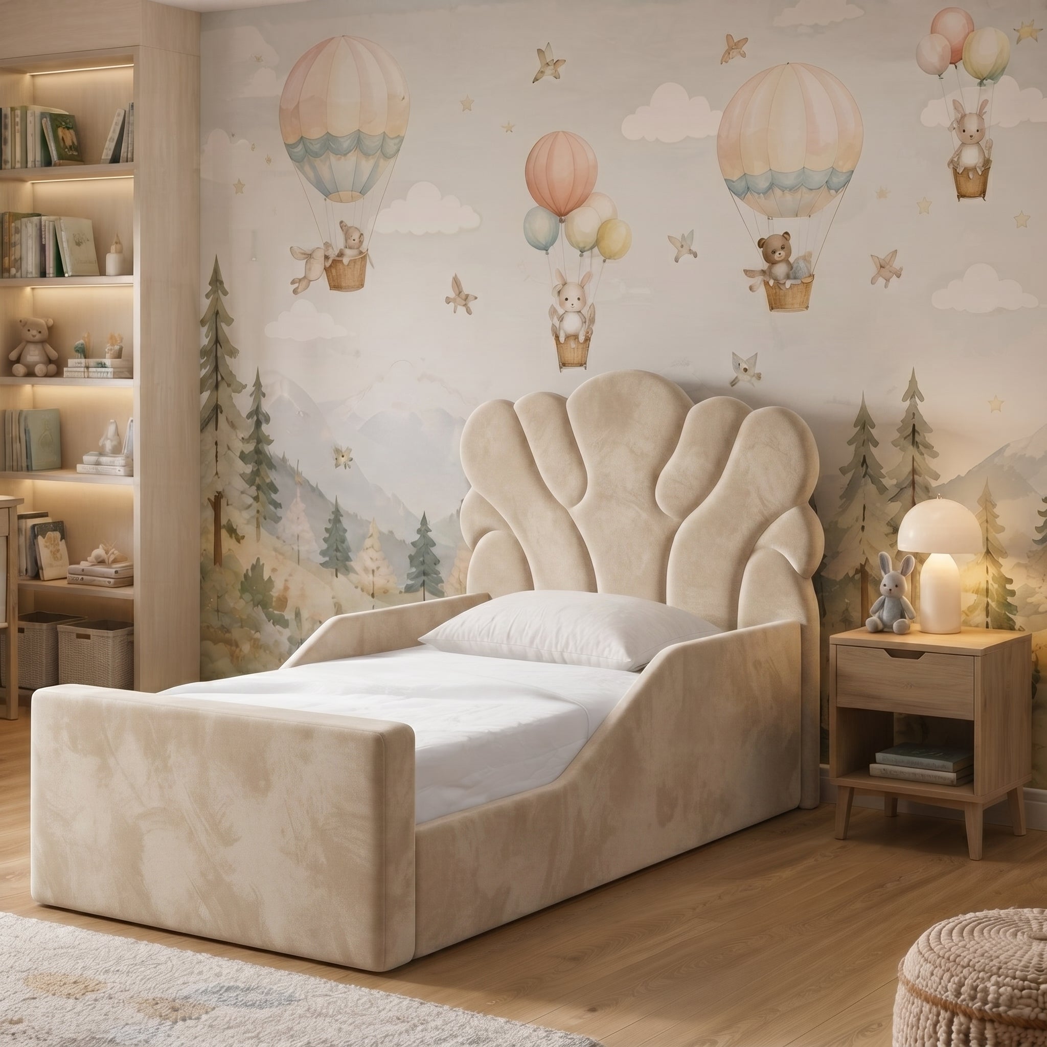 Scalloped Shell Panel Upholstered Kids Bed