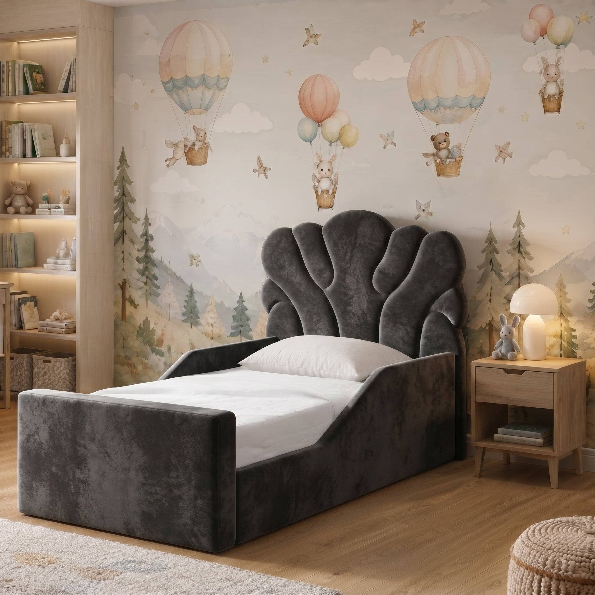 Scalloped Shell Panel Upholstered Kids Bed