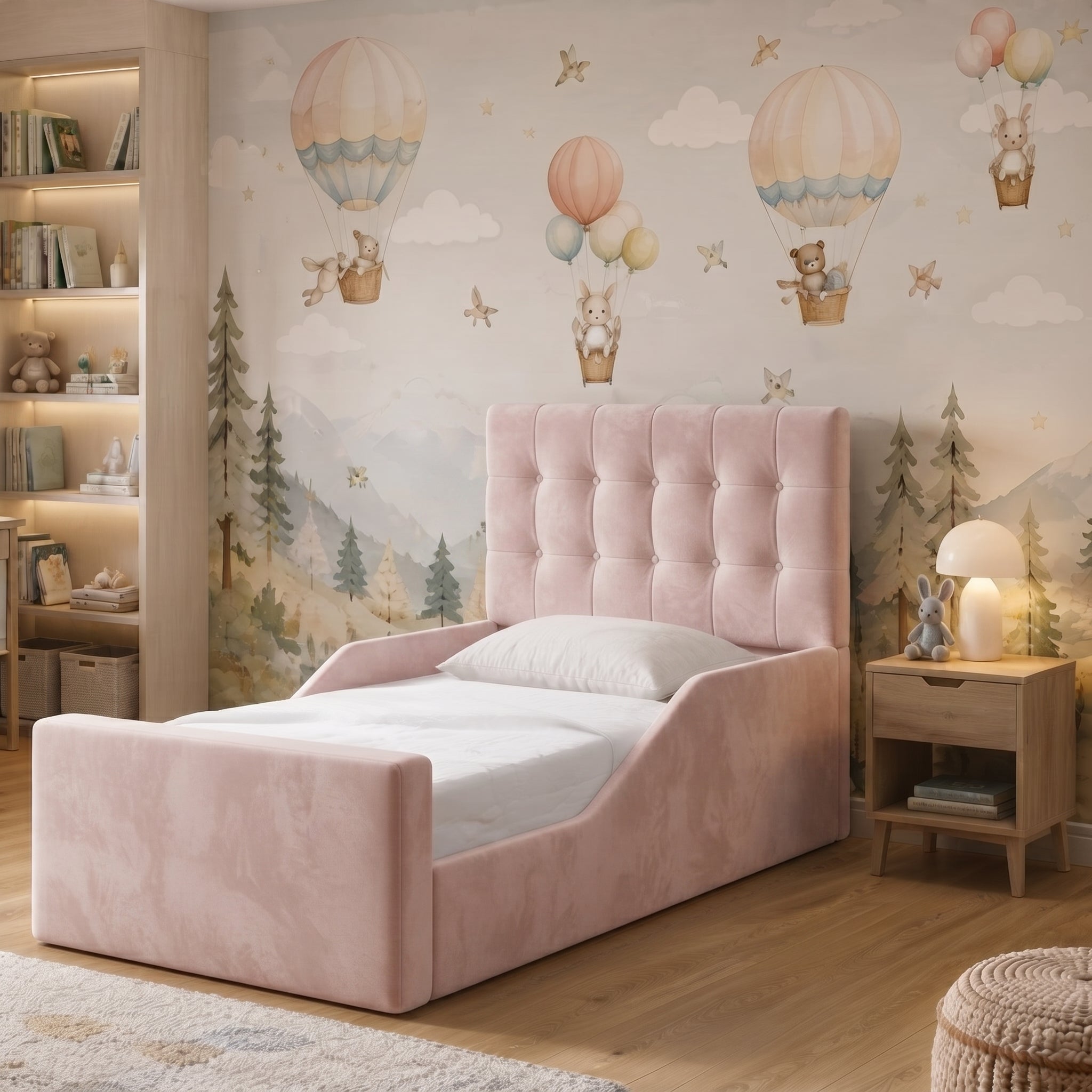 Square Panel Upholstered Kids Bed