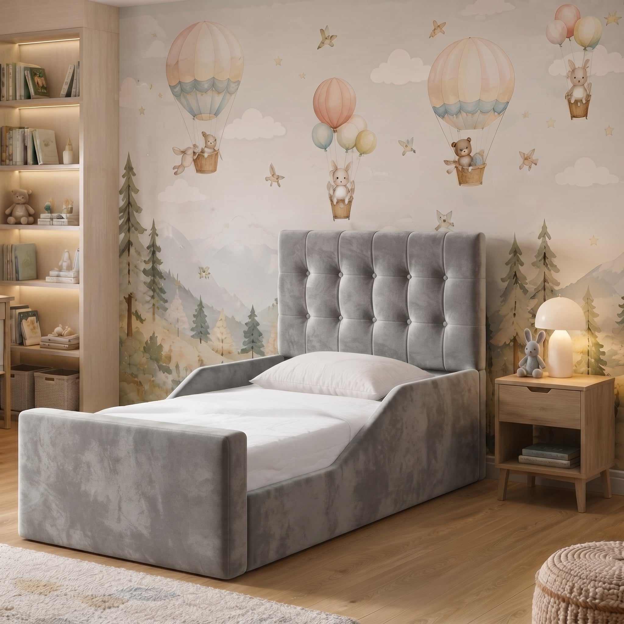 Square Panel Upholstered Kids Bed