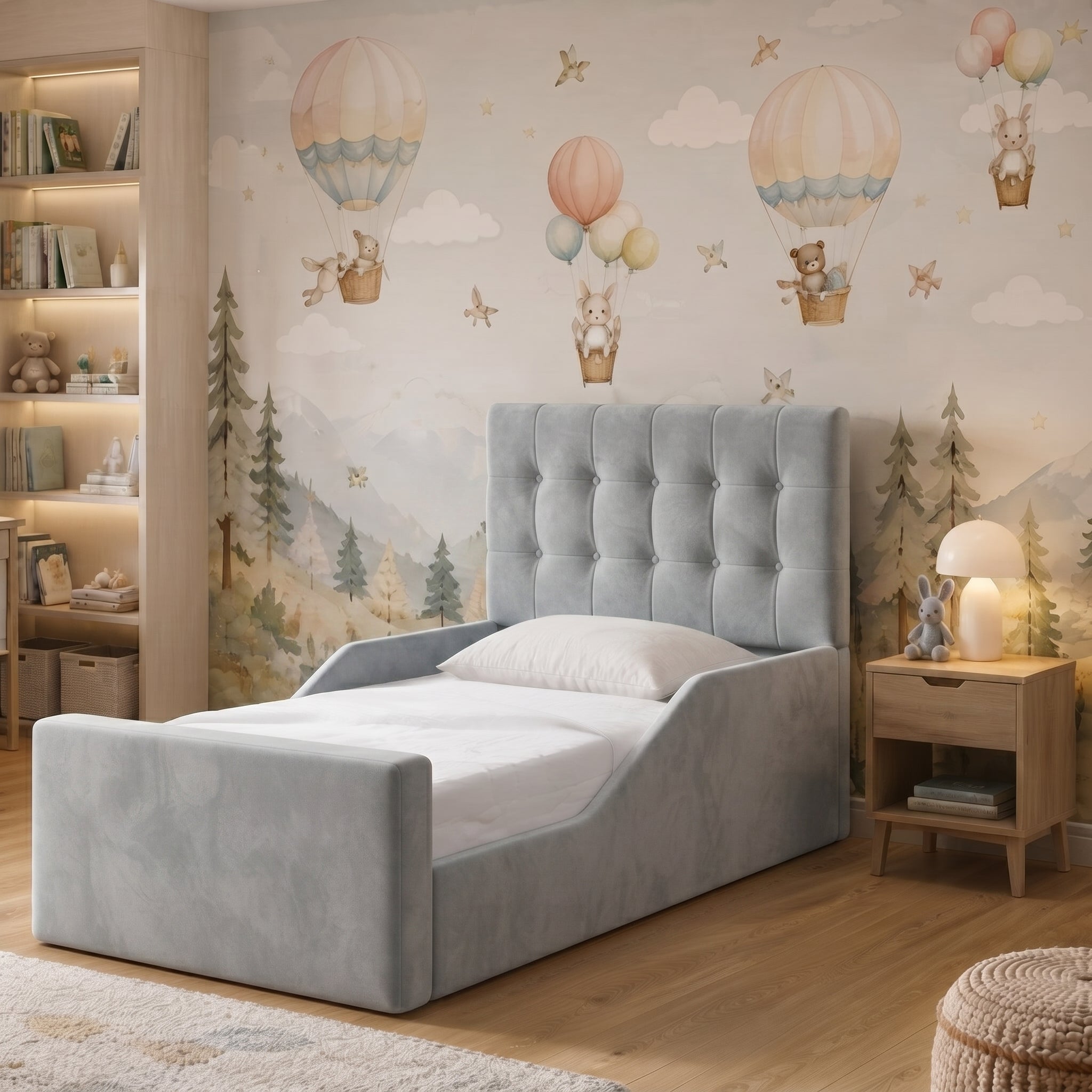 Square Panel Upholstered Kids Bed