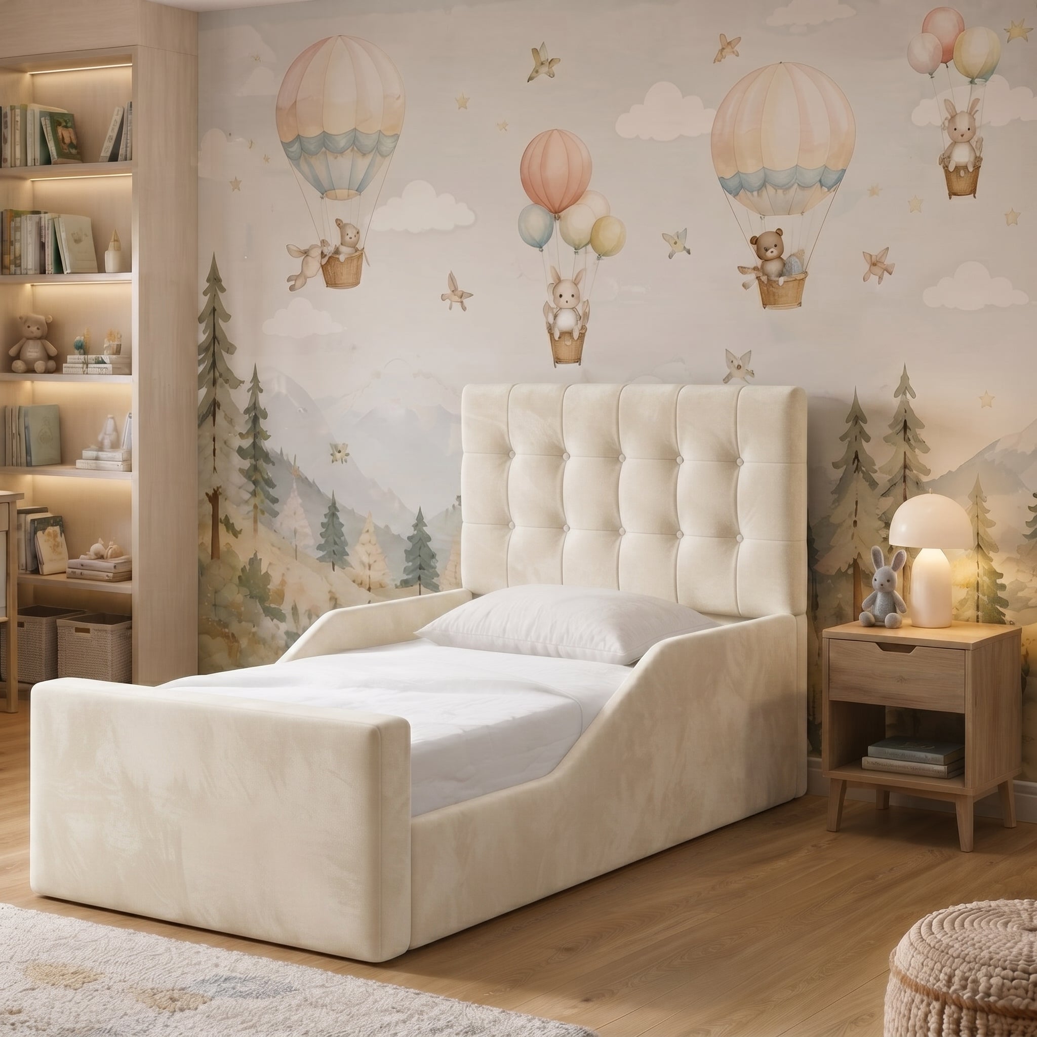 Square Panel Upholstered Kids Bed