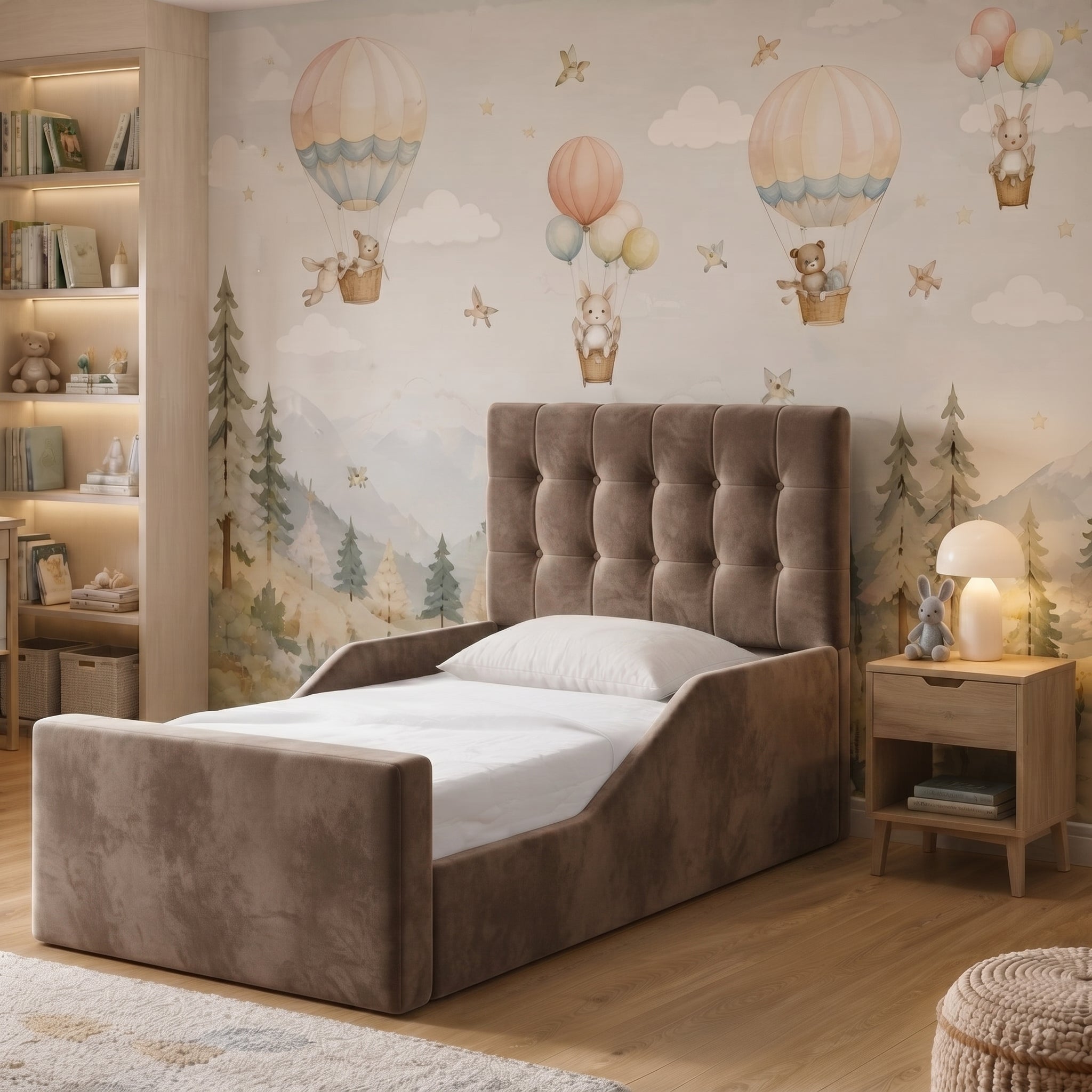 Square Panel Upholstered Kids Bed
