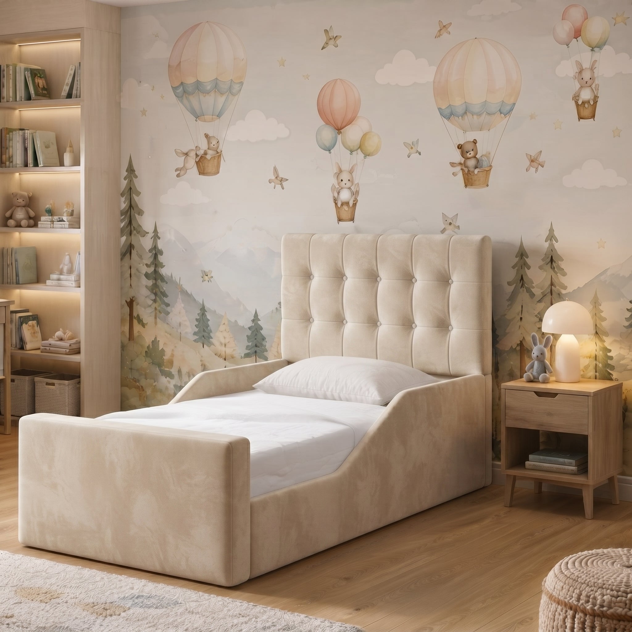 Square Panel Upholstered Kids Bed