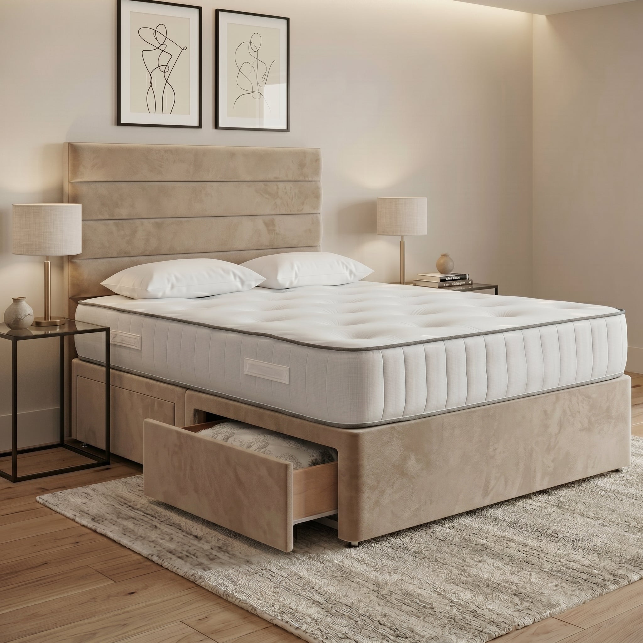 Luxury Horizontal Panelled Divan Bed with Storage