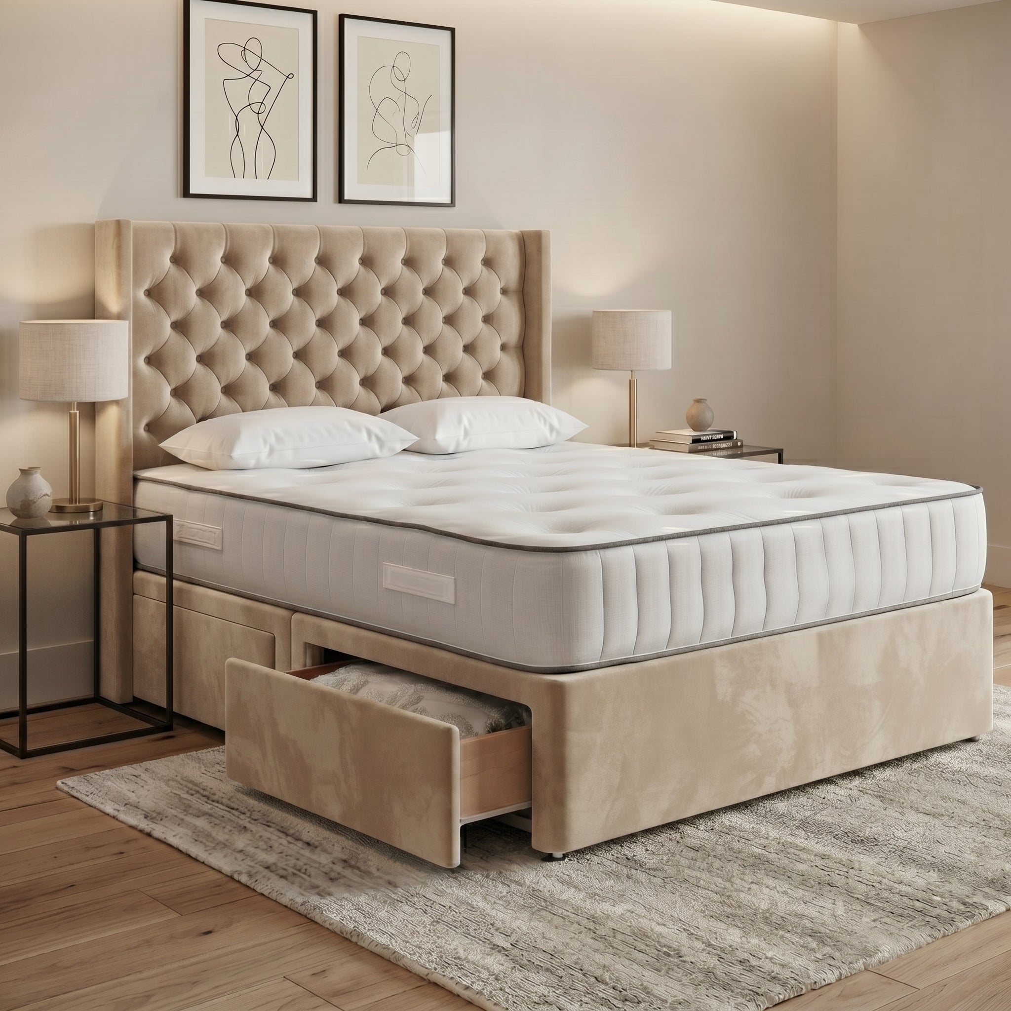 Luxury Chesterfield Wingback Divan Bed with Storage