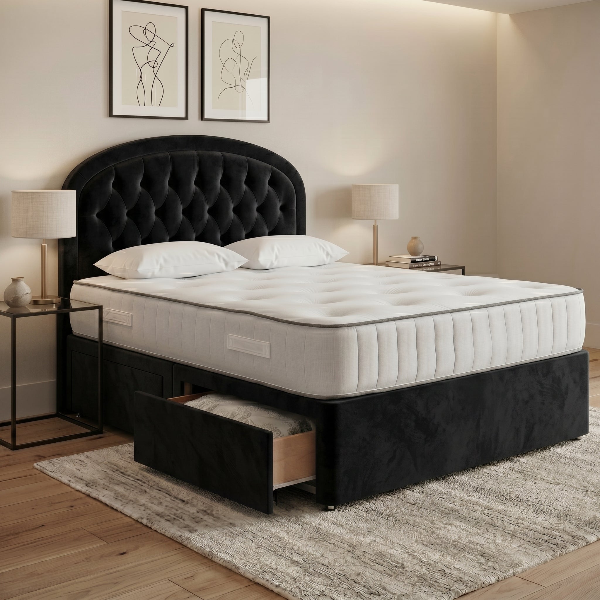 Luxury Curved Chesterfield Divan Bed with Storage