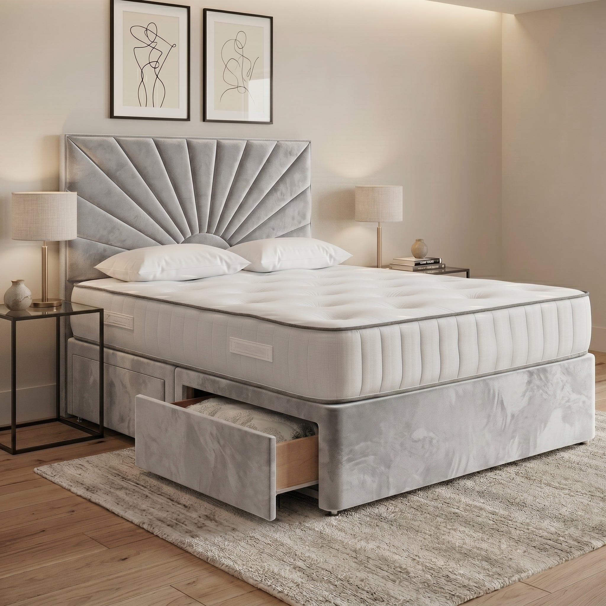 Luxury Sunburst Panelled Divan Bed with Storage