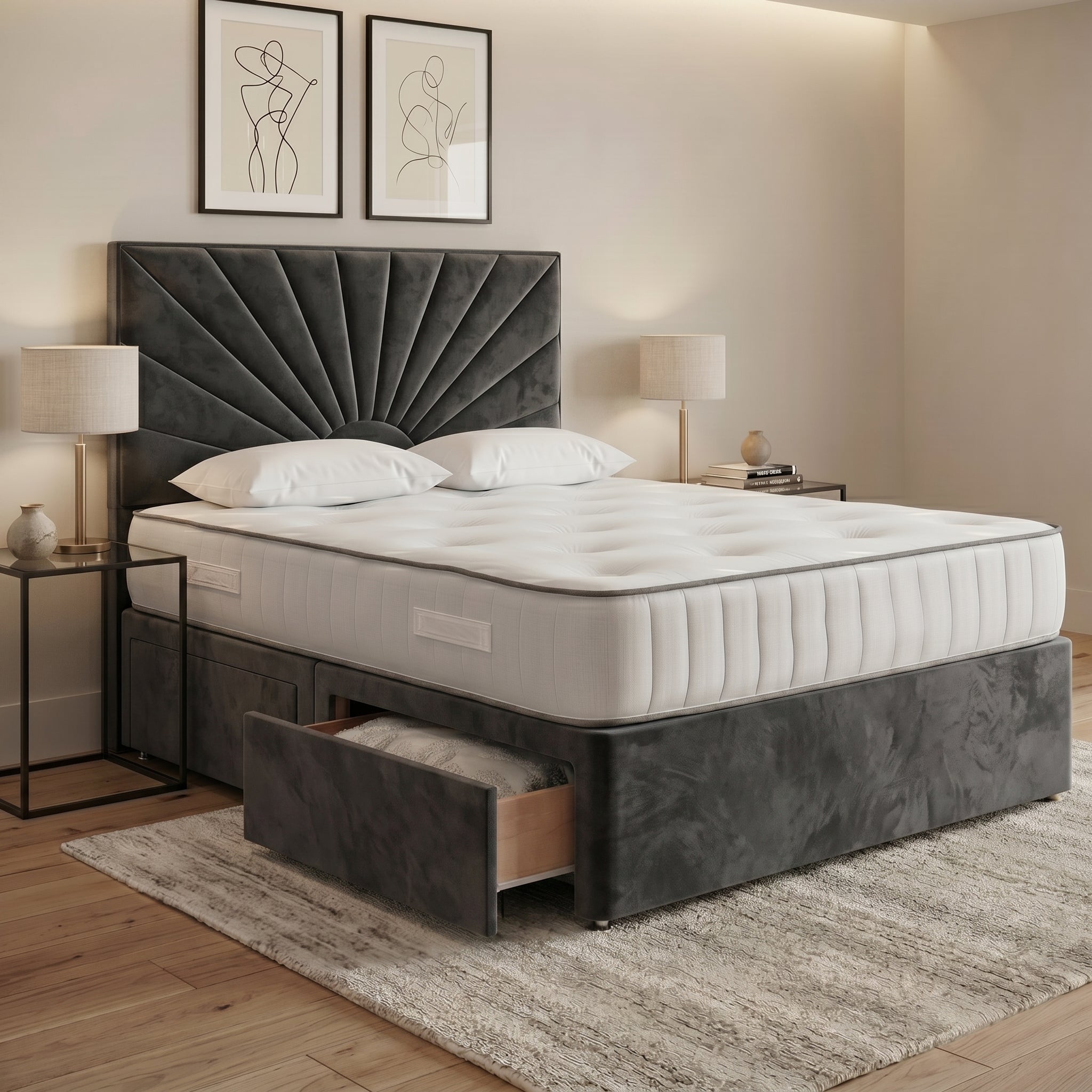 Luxury Sunburst Panelled Divan Bed with Storage
