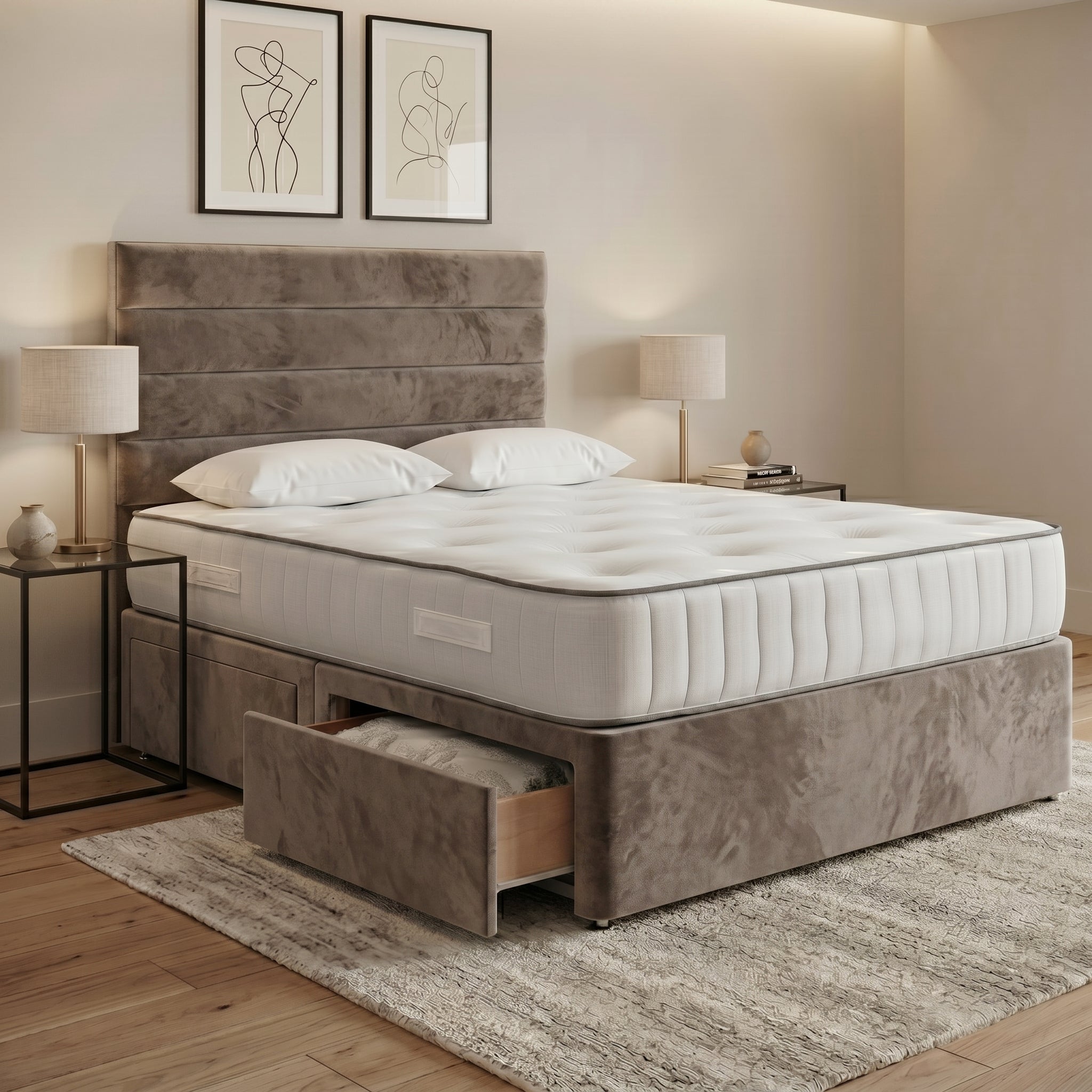 Luxury Horizontal Panelled Divan Bed with Storage