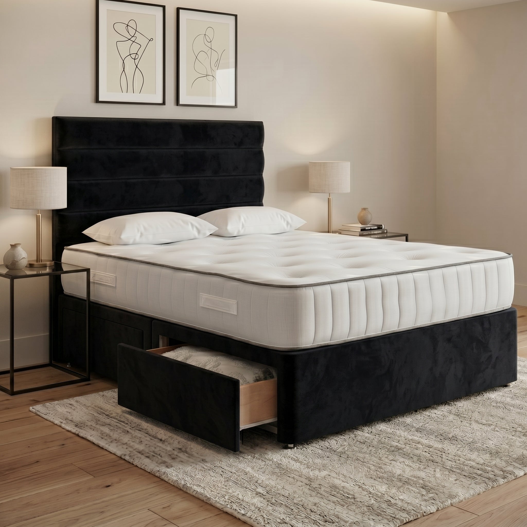 Luxury Horizontal Panelled Divan Bed with Storage