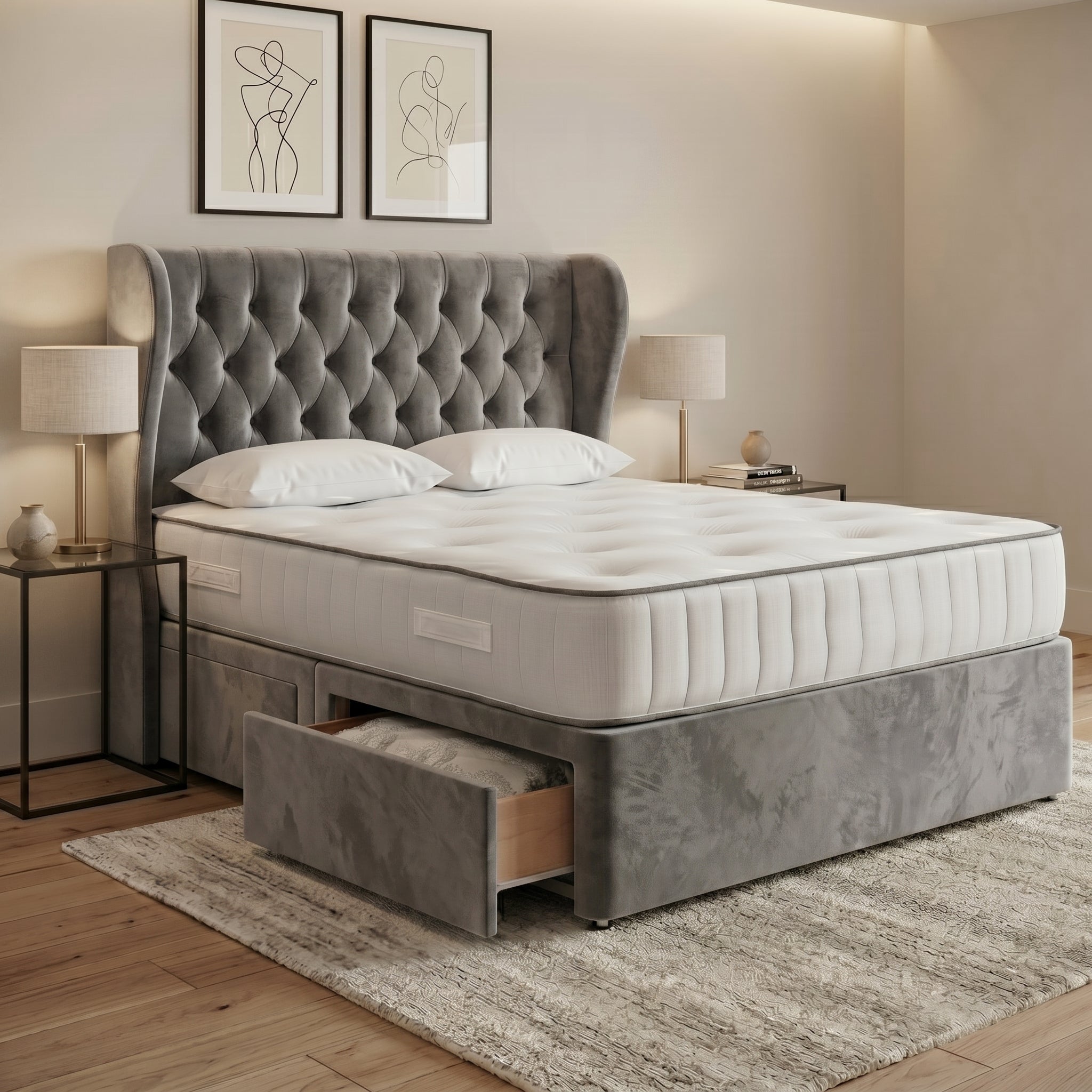 Luxury Chesterfield Wingback Divan Bed with Storage
