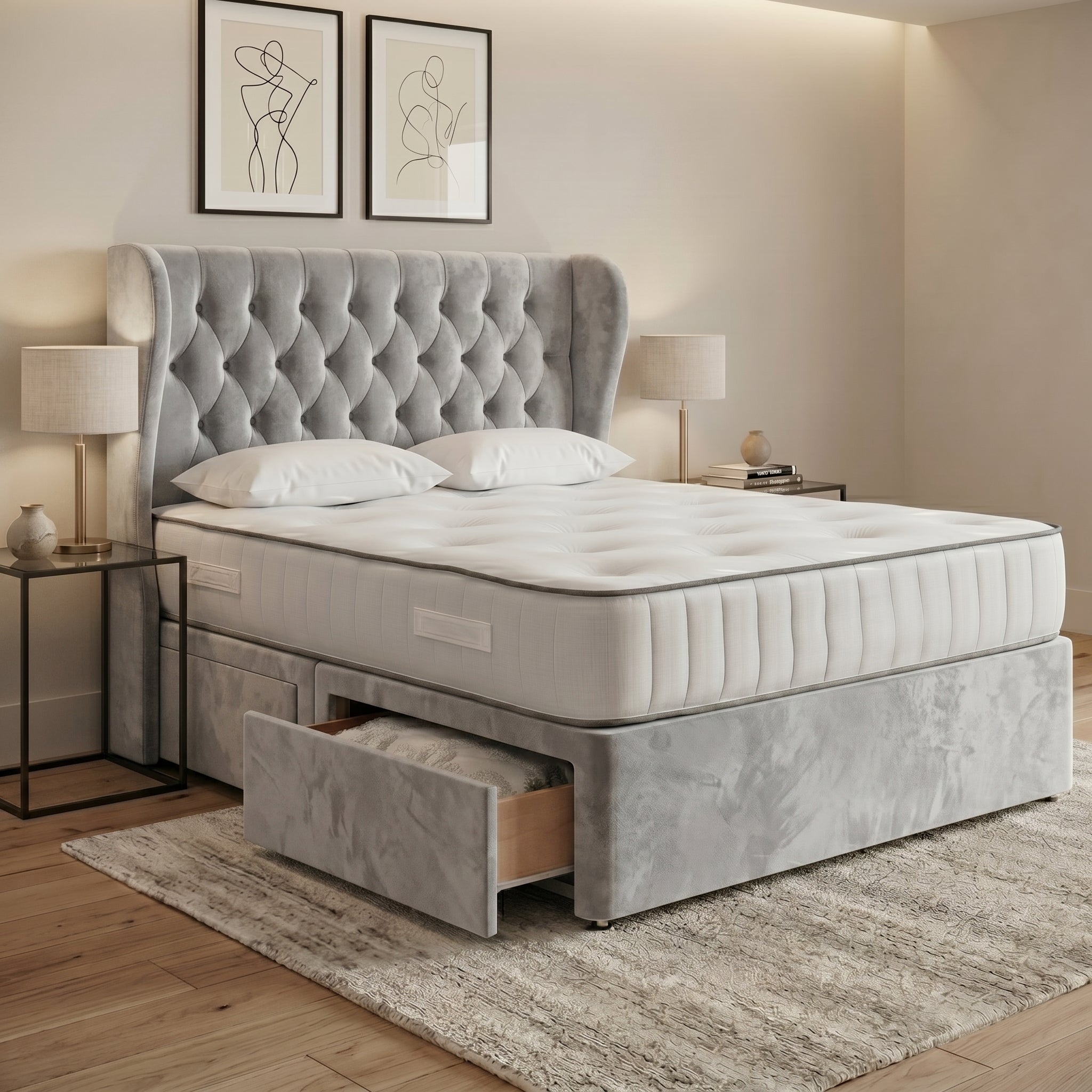 Luxury Chesterfield Wingback Divan Bed with Storage