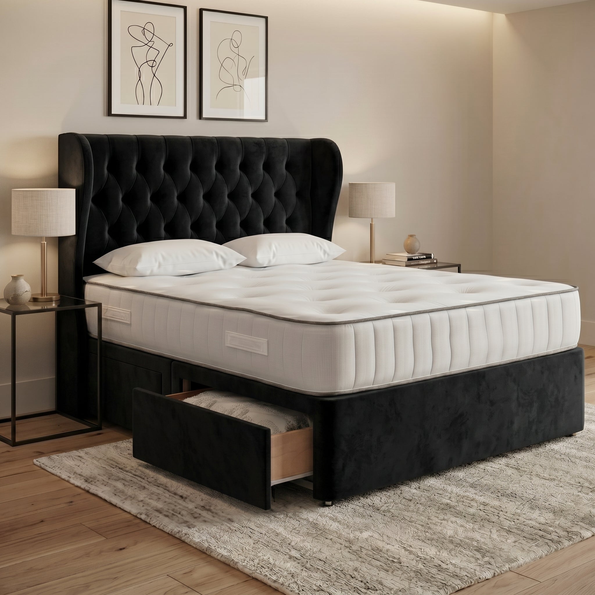 Luxury Chesterfield Wingback Divan Bed with Storage