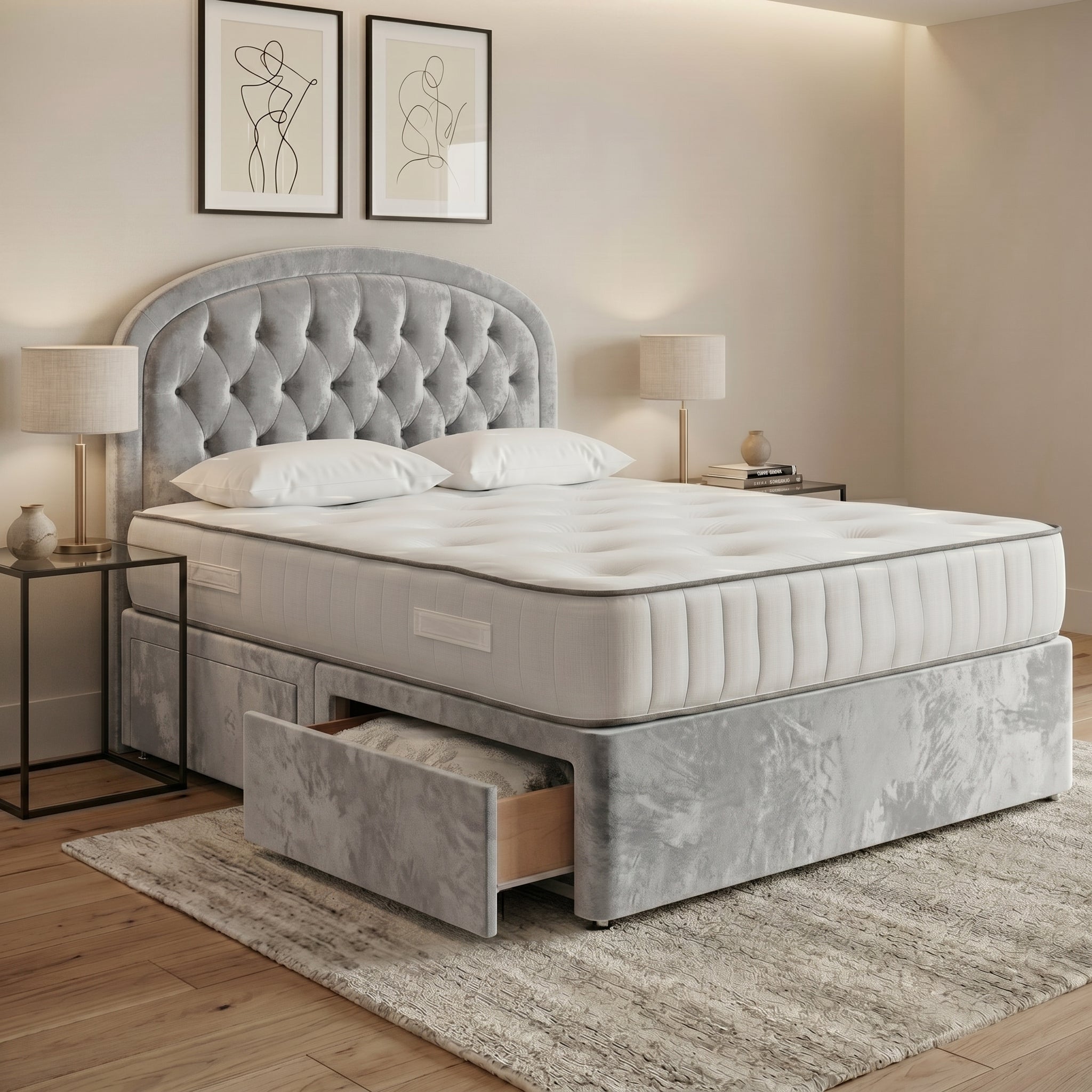Luxury Curved Chesterfield Divan Bed with Storage