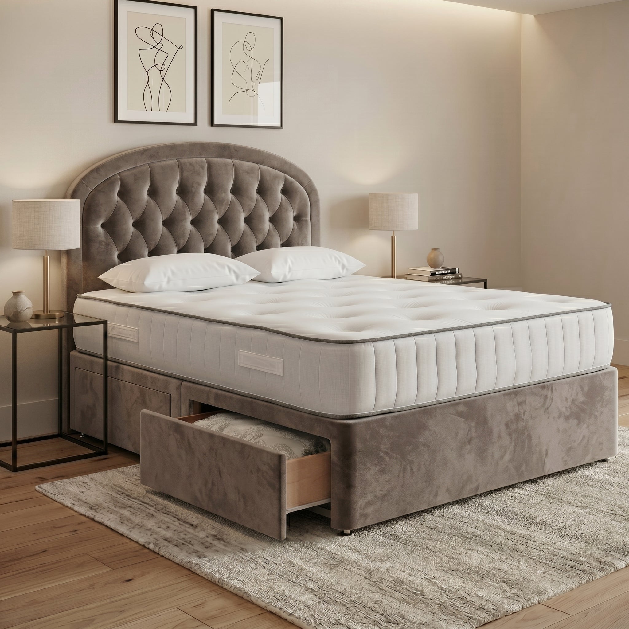 Luxury Curved Chesterfield Divan Bed with Storage