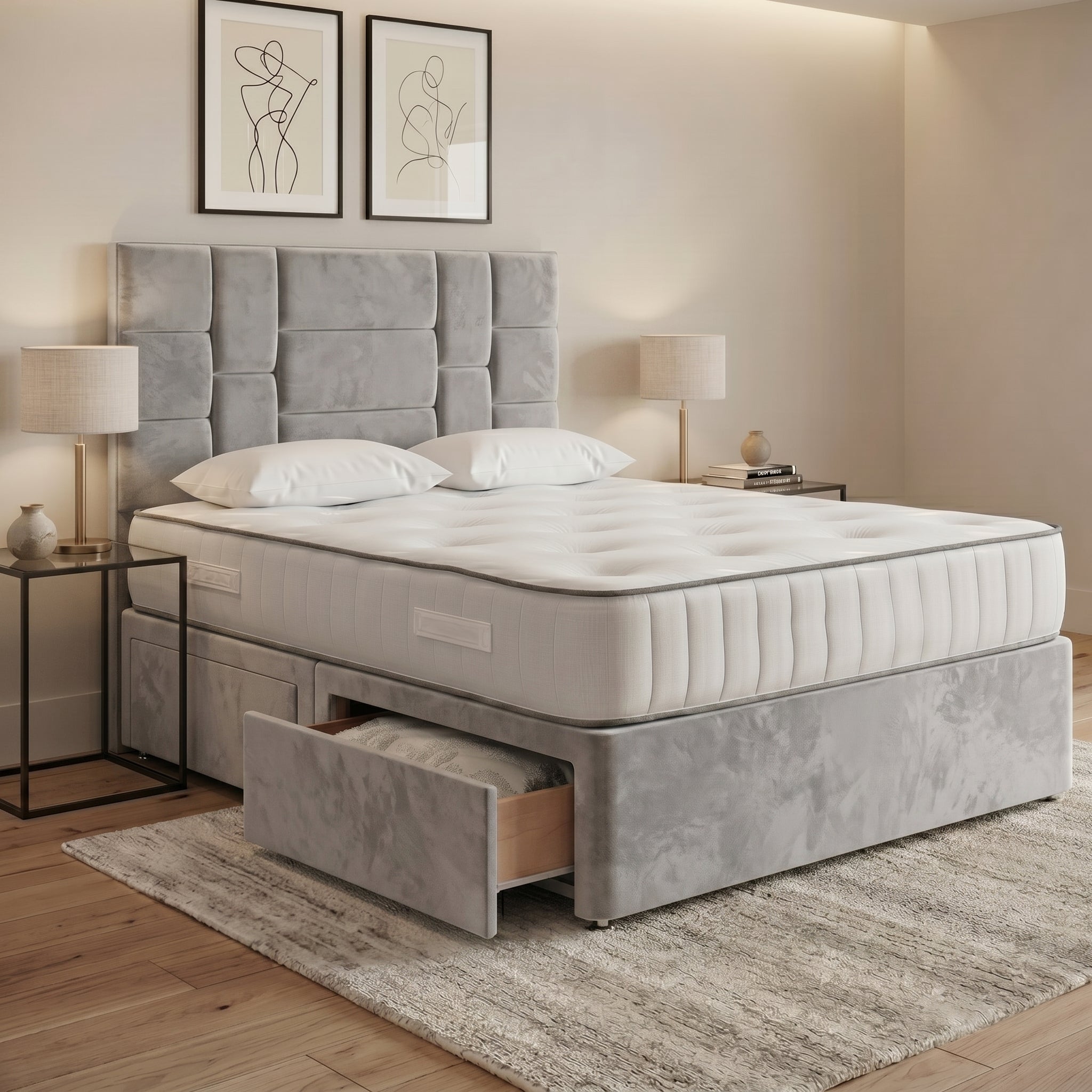 Luxury Modern Panelled Divan Bed with Storage