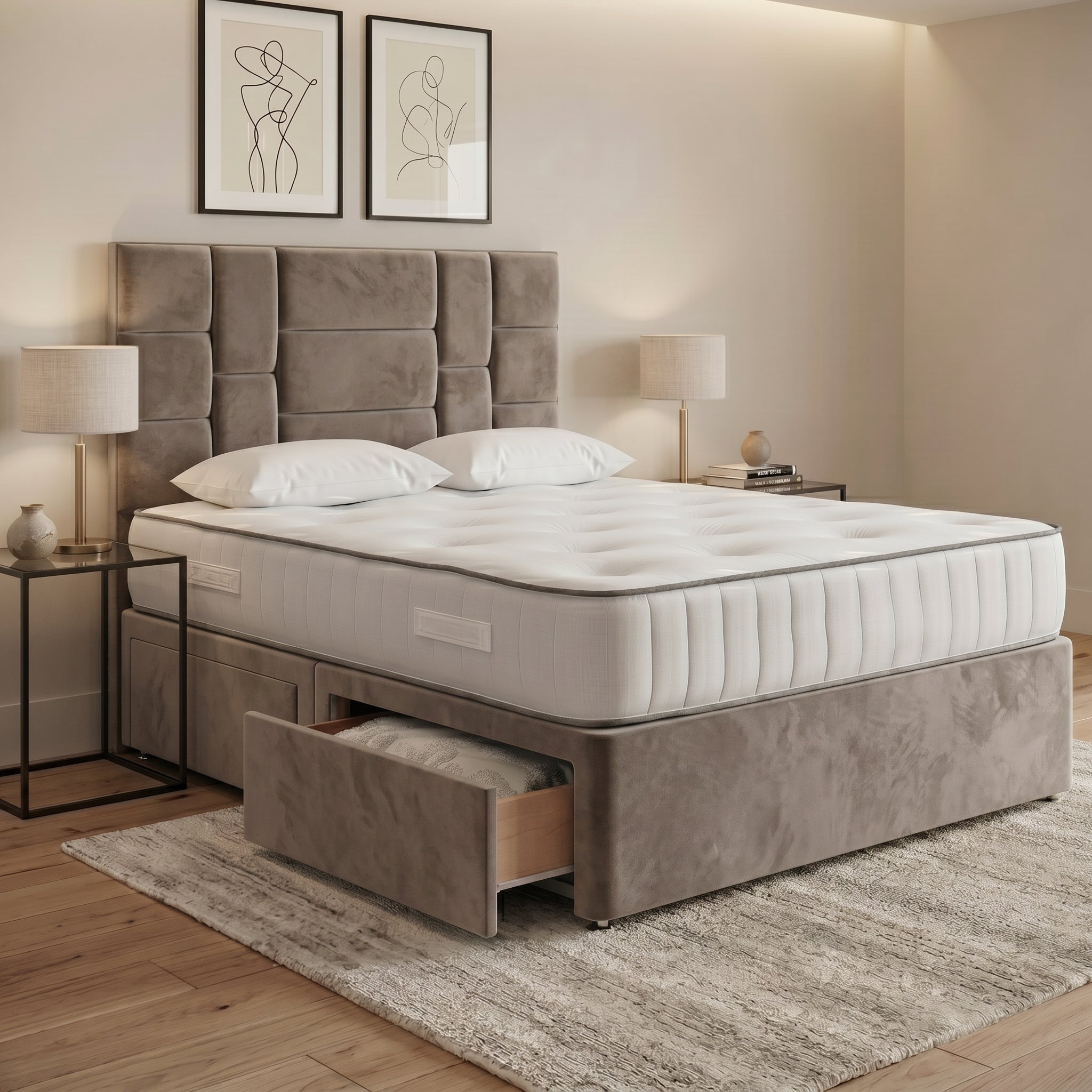 Luxury Modern Panelled Divan Bed with Storage