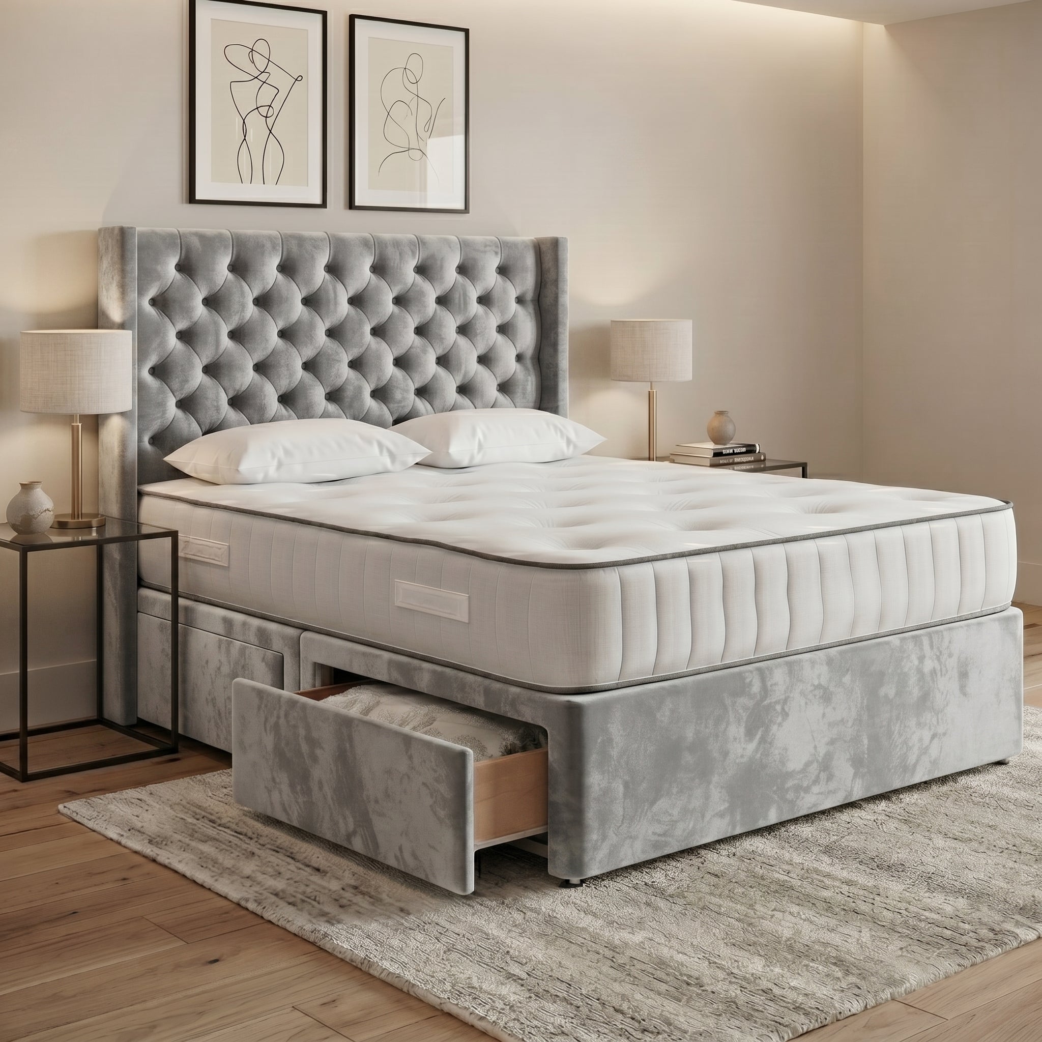 Luxury Chesterfield Wingback Divan Bed with Storage