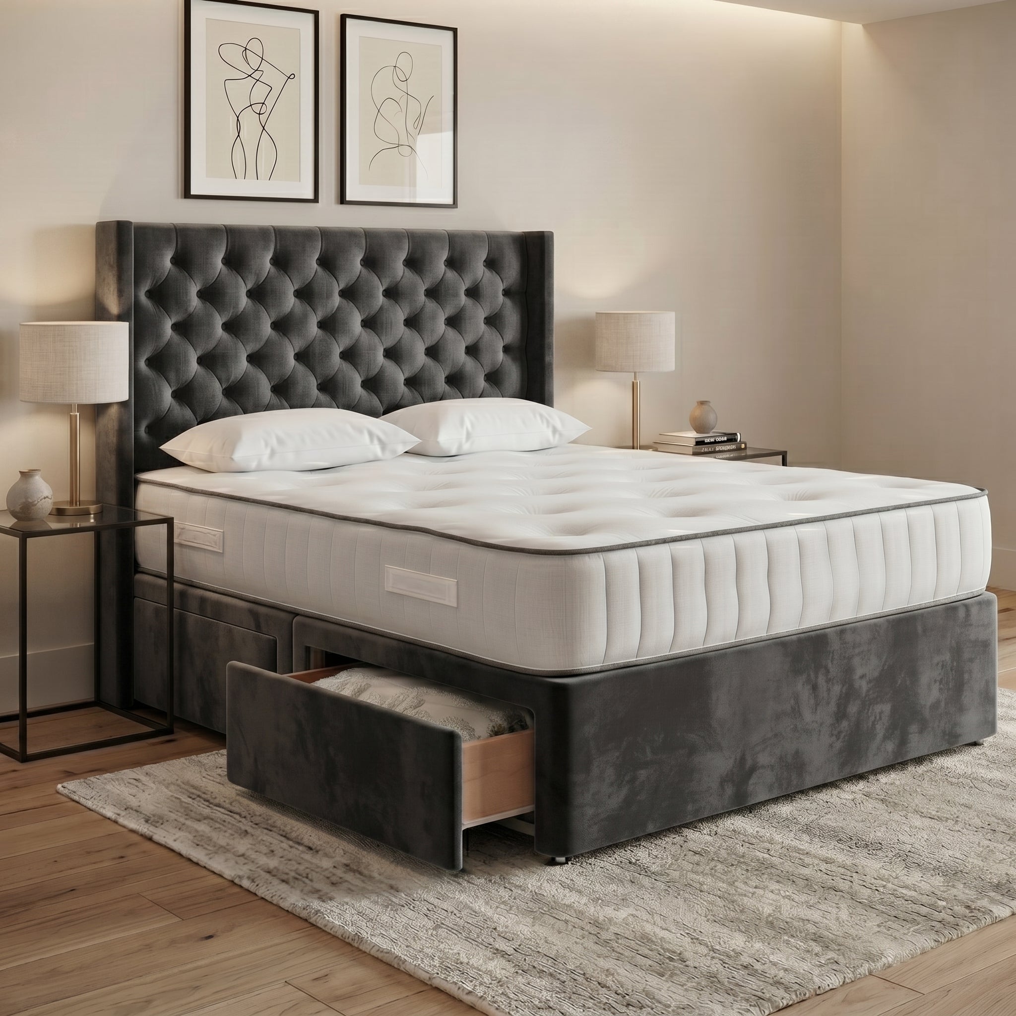 Luxury Chesterfield Wingback Divan Bed with Storage