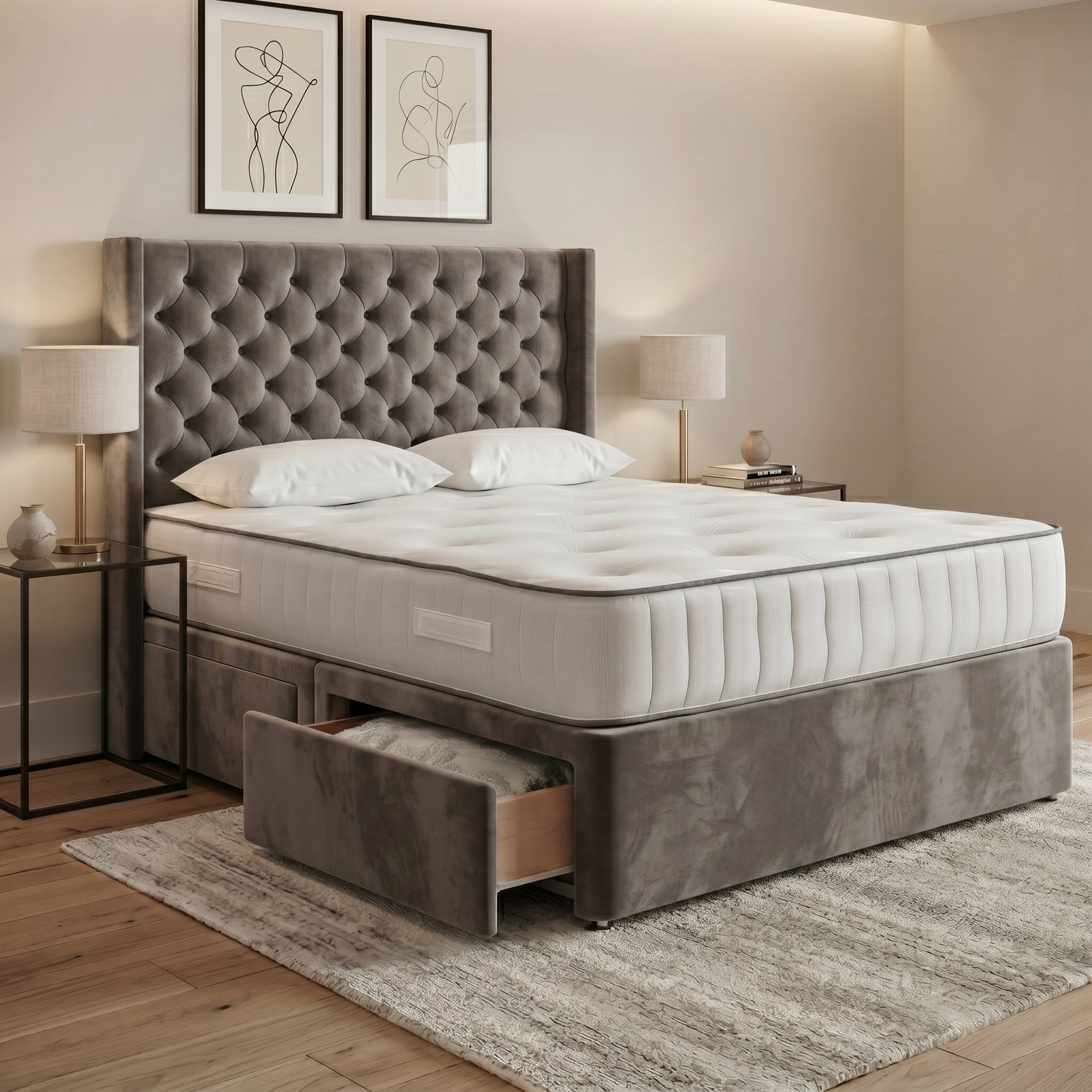 Luxury Chesterfield Wingback Divan Bed with Storage