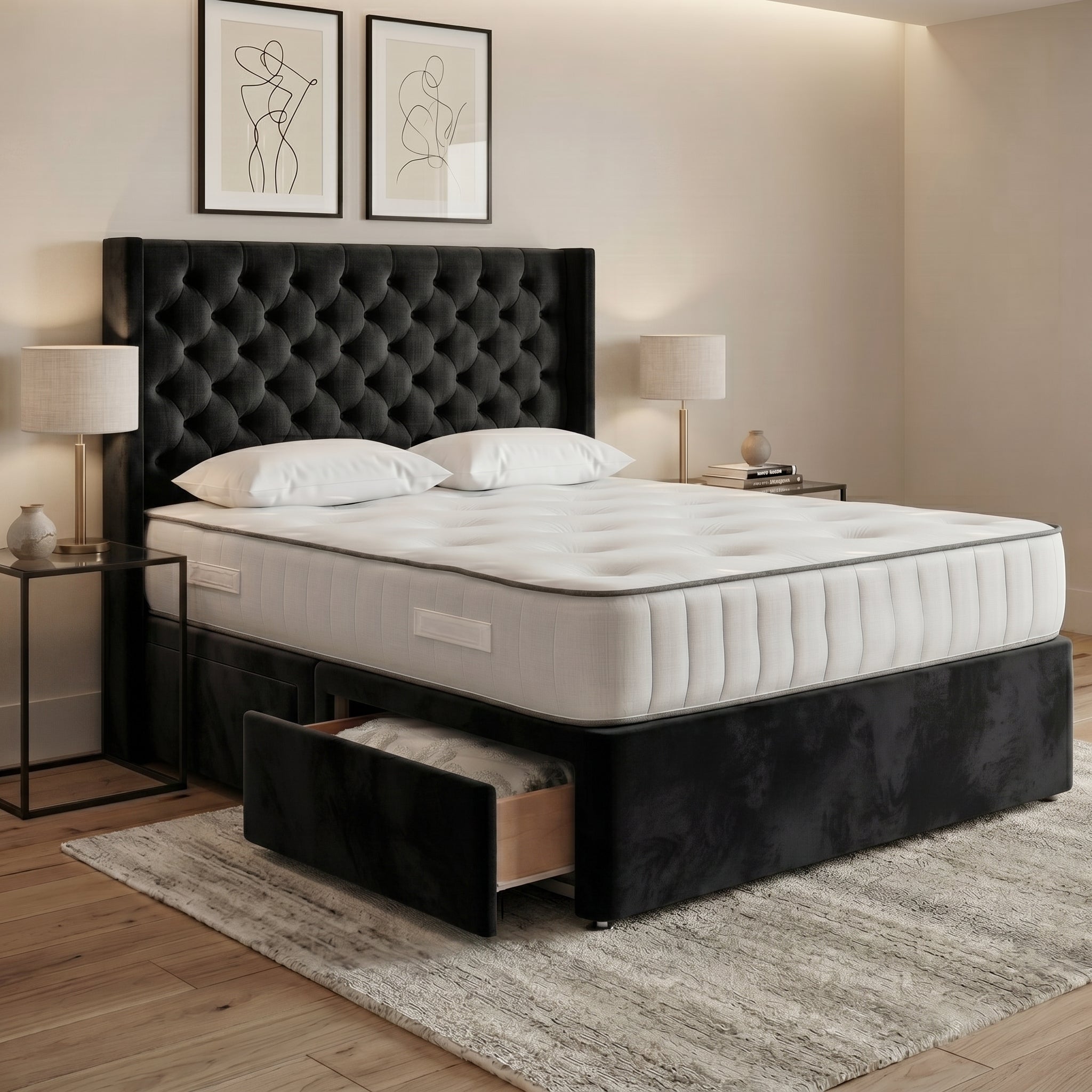Luxury Chesterfield Wingback Divan Bed with Storage