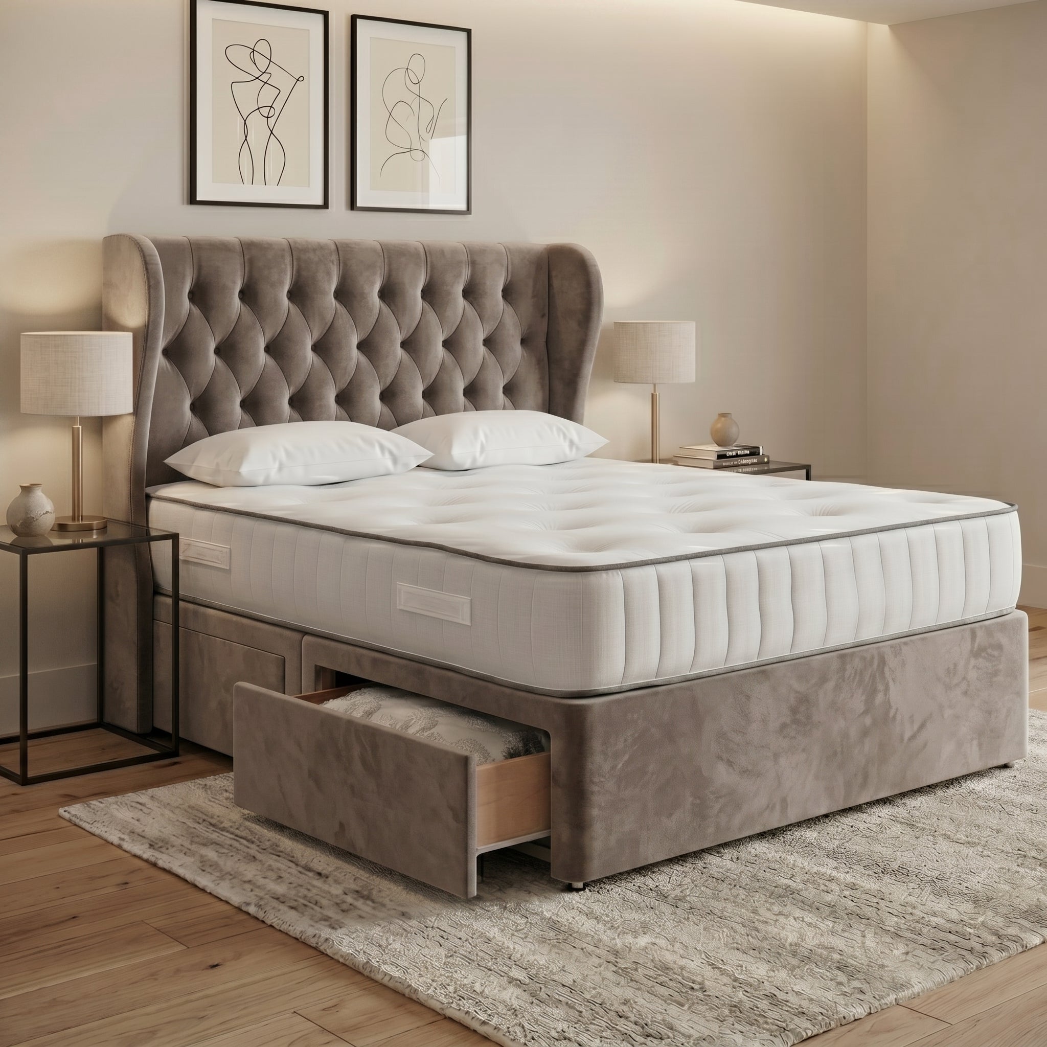 Luxury Chesterfield Wingback Divan Bed with Storage