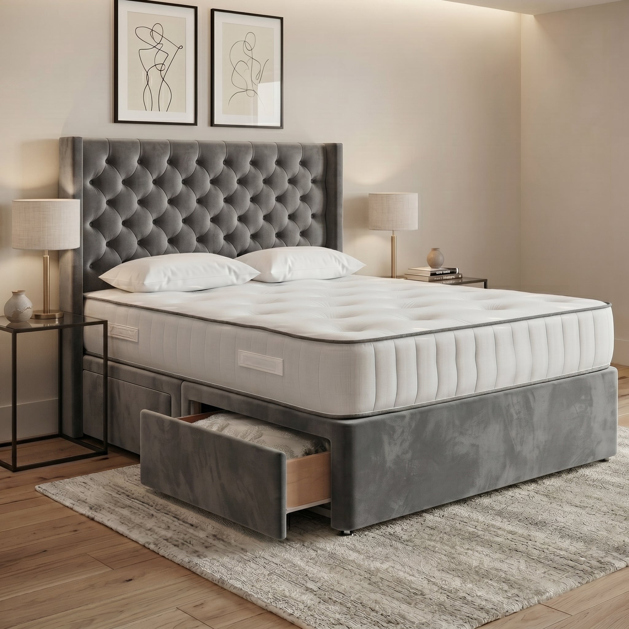 Luxury Chesterfield Wingback Divan Bed with Storage