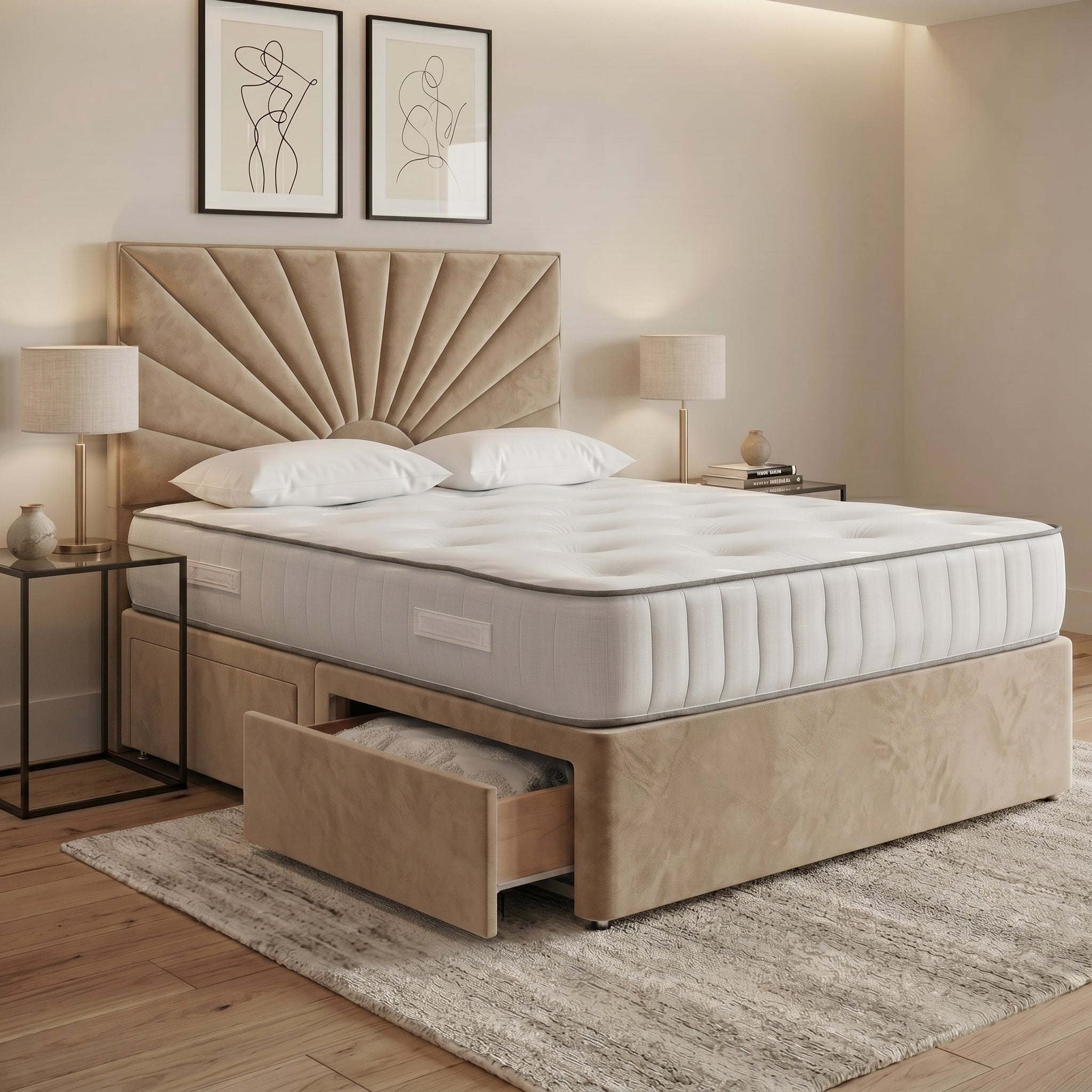 Luxury Sunburst Panelled Divan Bed with Storage