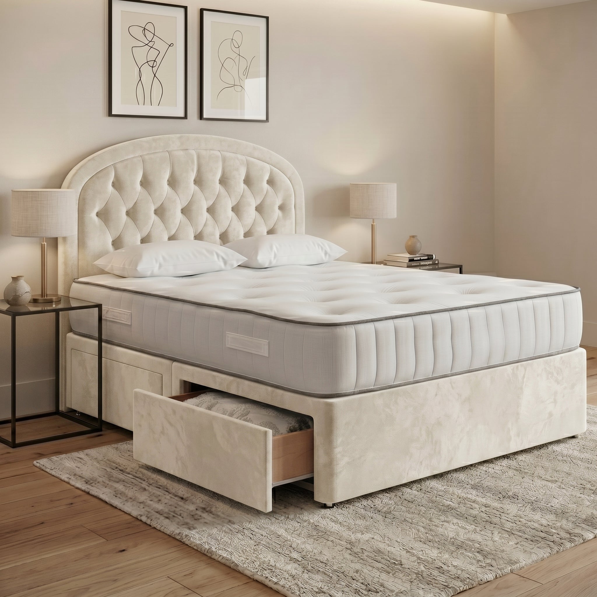 Luxury Curved Chesterfield Divan Bed with Storage