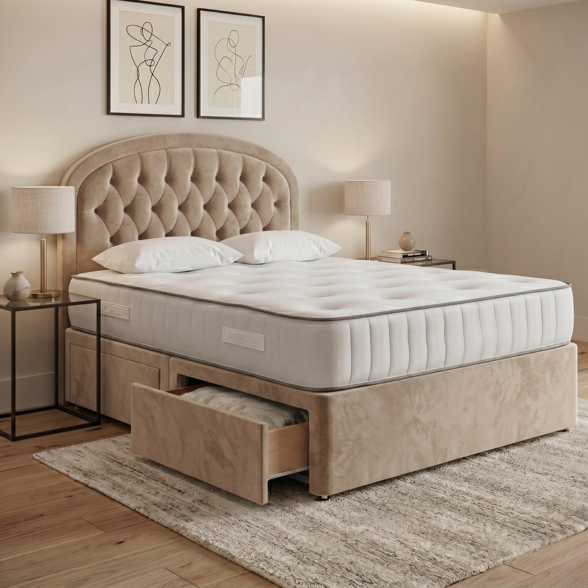Luxury Curved Chesterfield Divan Bed with Storage