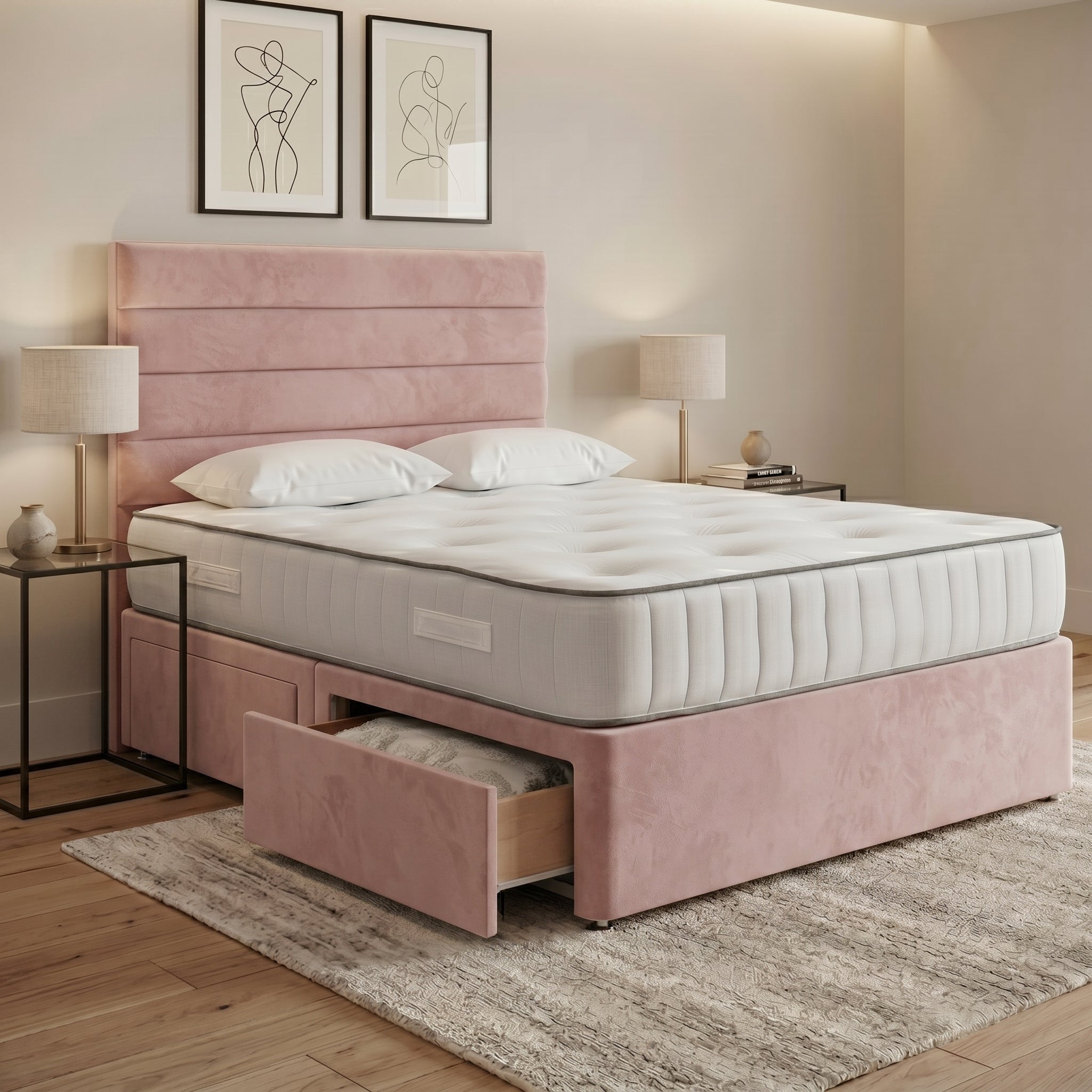 Luxury Horizontal Panelled Divan Bed with Storage
