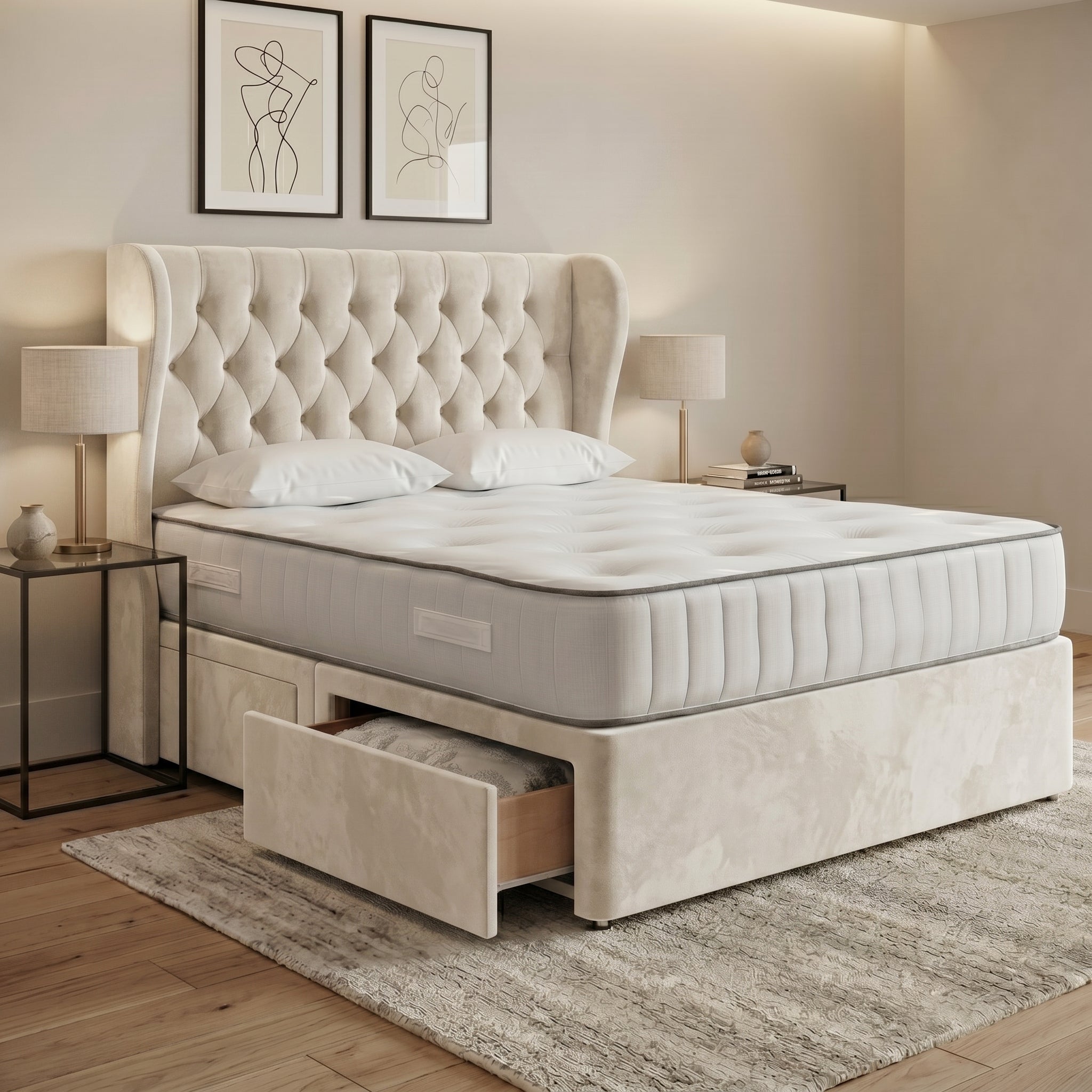 Luxury Chesterfield Wingback Divan Bed with Storage