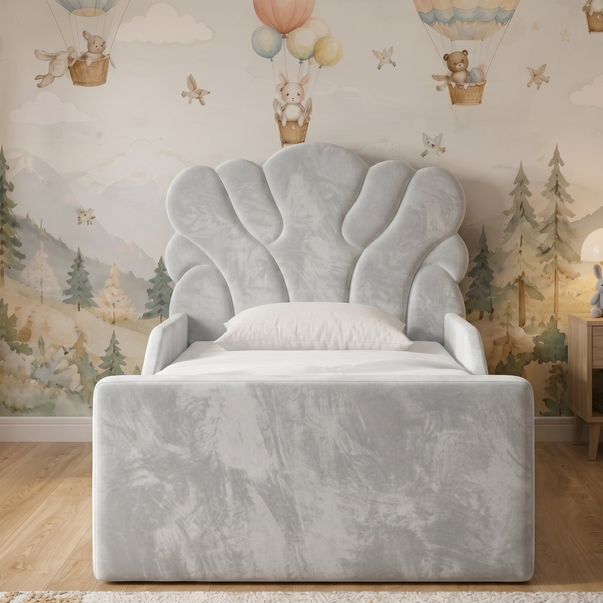 Scalloped Shell Panel Upholstered Kids Bed