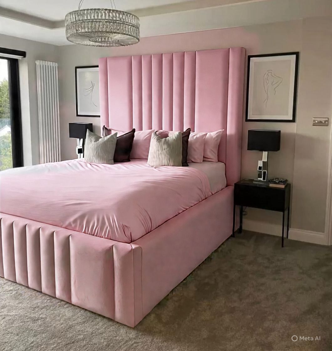 Level Lines Bed | Modern Plush Velvet Bed with 54” Headboard | Handmade in the UK by SLEEP&BEDS LTD