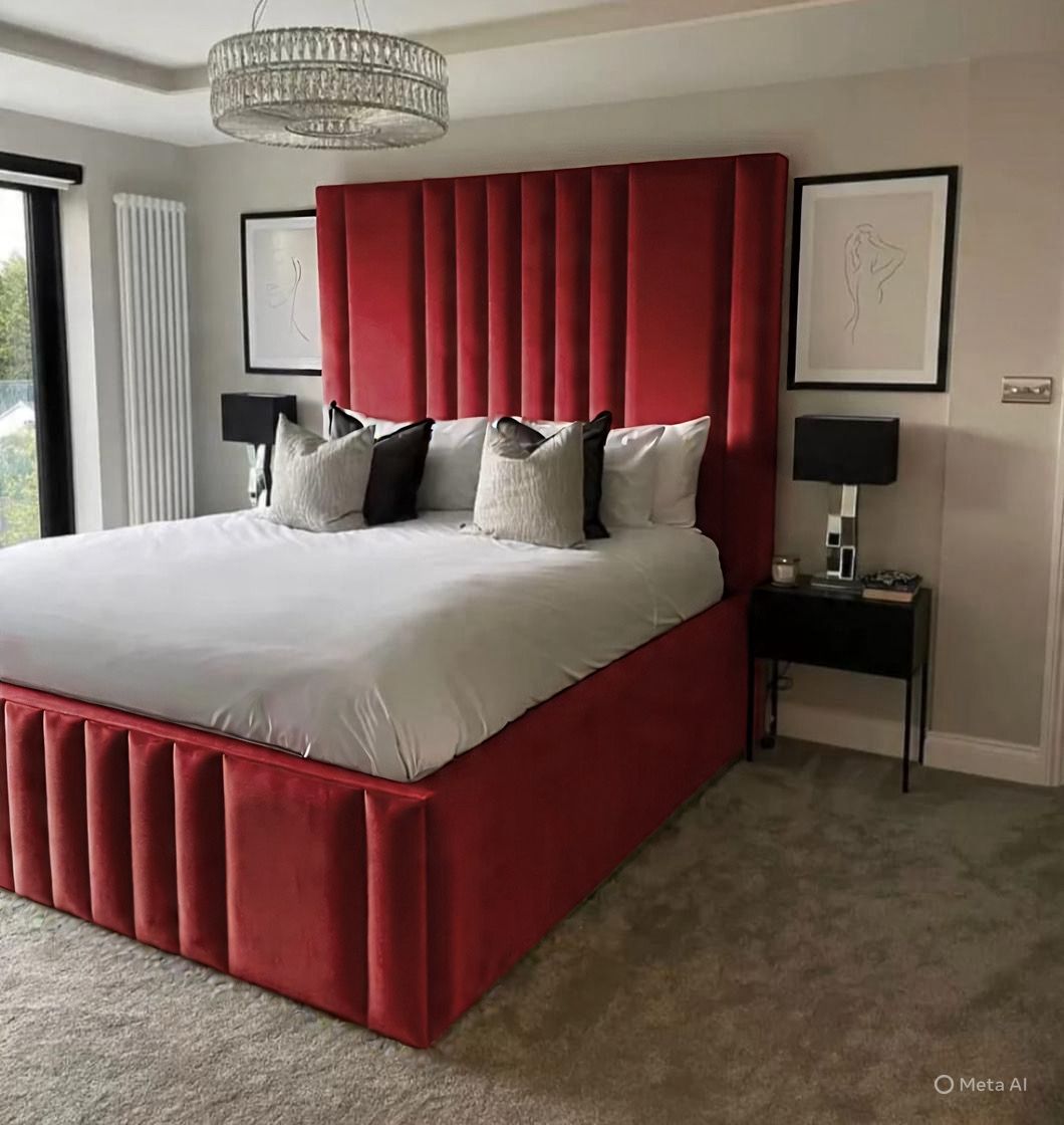 Level Lines Bed | Modern Plush Velvet Bed with 54” Headboard | Handmade in the UK by SLEEP&BEDS LTD