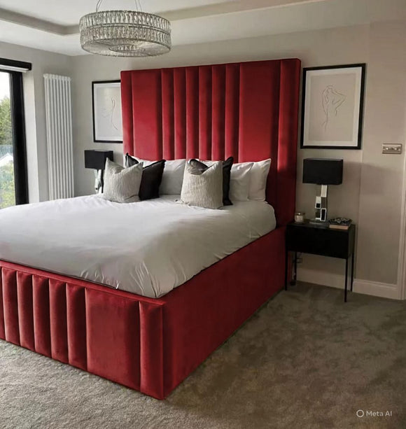 Level Lines Bed | Modern Plush Velvet Bed with 54” Headboard | Handmade in the UK by SLEEP&BEDS LTD