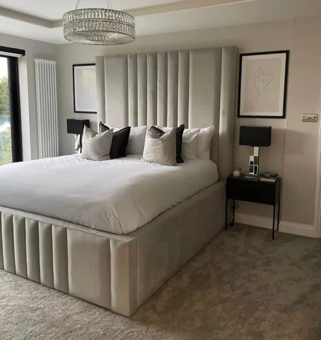 Level Lines Bed | Modern Plush Velvet Bed with 54” Headboard | Handmade in the UK by SLEEP&BEDS LTD