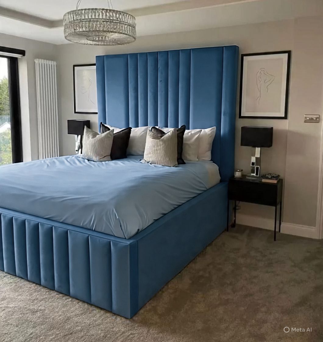 Level Lines Bed | Modern Plush Velvet Bed with 54” Headboard | Handmade in the UK by SLEEP&BEDS LTD