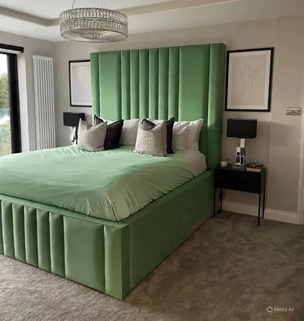 Level Lines Bed | Modern Plush Velvet Bed with 54” Headboard | Handmade in the UK by SLEEP&BEDS LTD