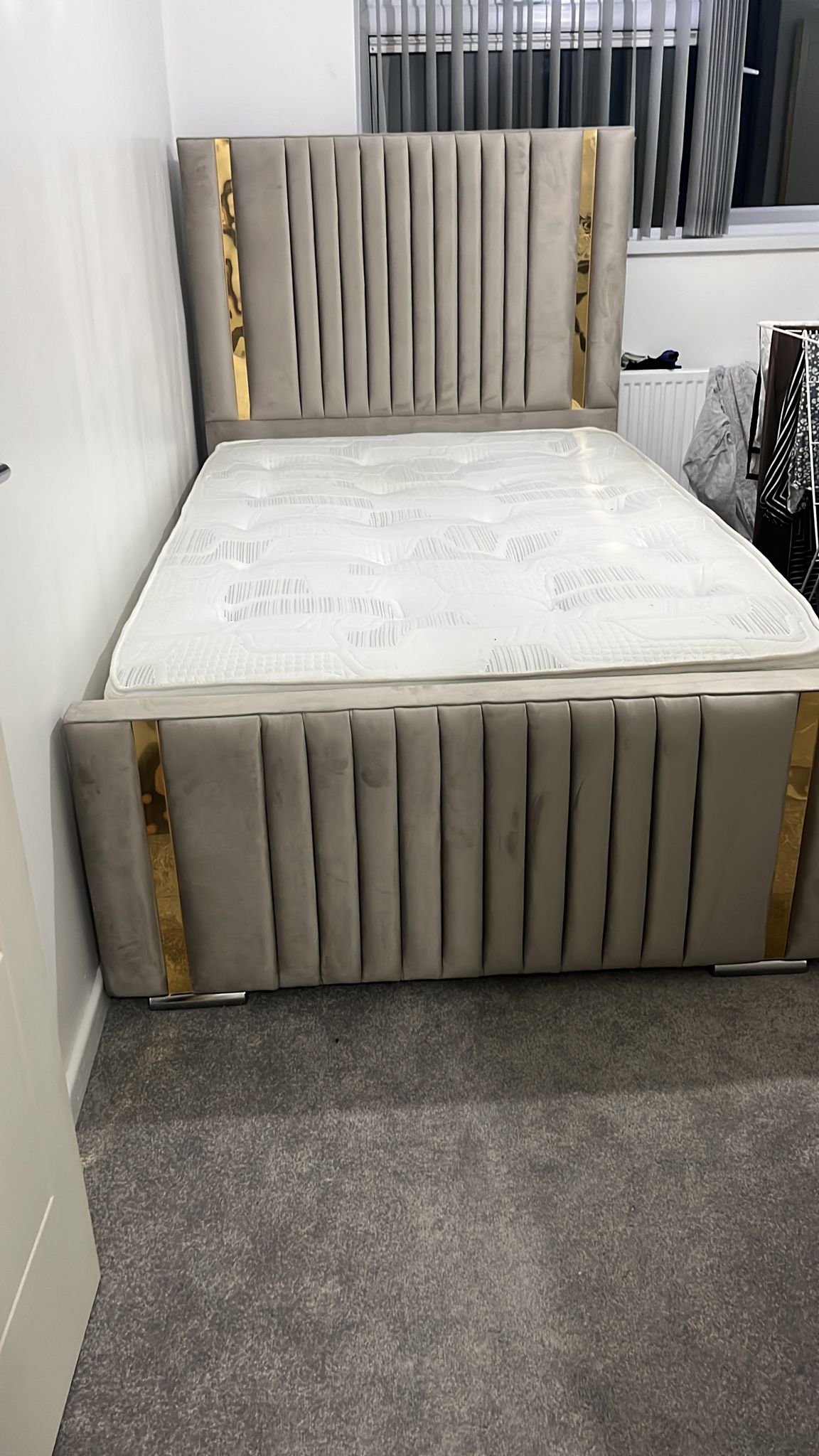 Strip Line Bed with Design Footboard | Plush Velvet Bed with 54” Headboard