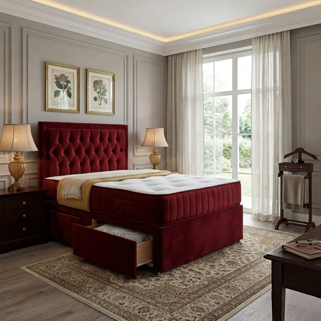 SleepandBeds Brooklyn Divan Bed Frame in single, double, king, or super king size, featuring a modern upholstered design.
