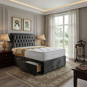 SleepandBeds Brooklyn Divan Bed Frame in single, double, king, and super king sizes, featuring a sleek upholstered design.