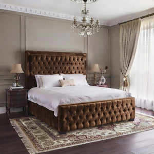 Black piping upholstered bed frame in various sizes from SleepandBeds, featuring a sleek, padded design with a stylish headboard.