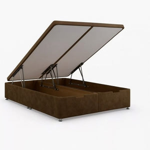 Luxury line Bumper Ottoman Divan Bed by SleepandBeds with upholstered headboard and storage drawers in a modern bedroom setting.